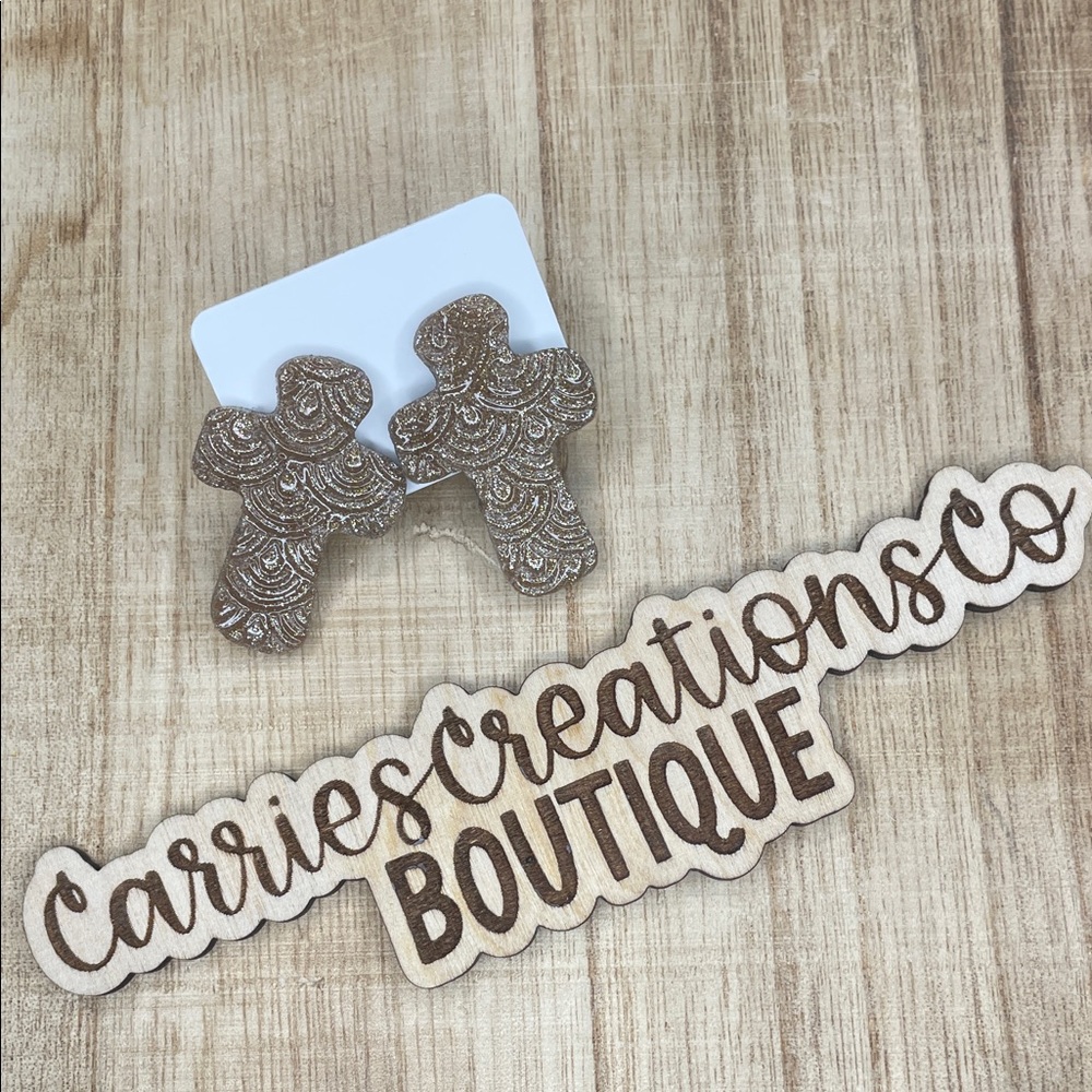 Gold Glitter Cross Statement Earrings
